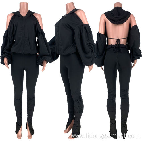 Wholesale New Arrivals Fashion Women Casual Hooded Tracksuit